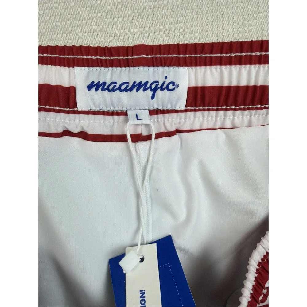 maamgic‎ Swim Trunks Board Shorts Mens Size L Compression Liner NWT Zip Pockets
